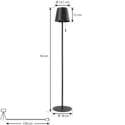 Lindby LED-solcellegulvlampe Hilario, sort, jern, genopladeligt batteri