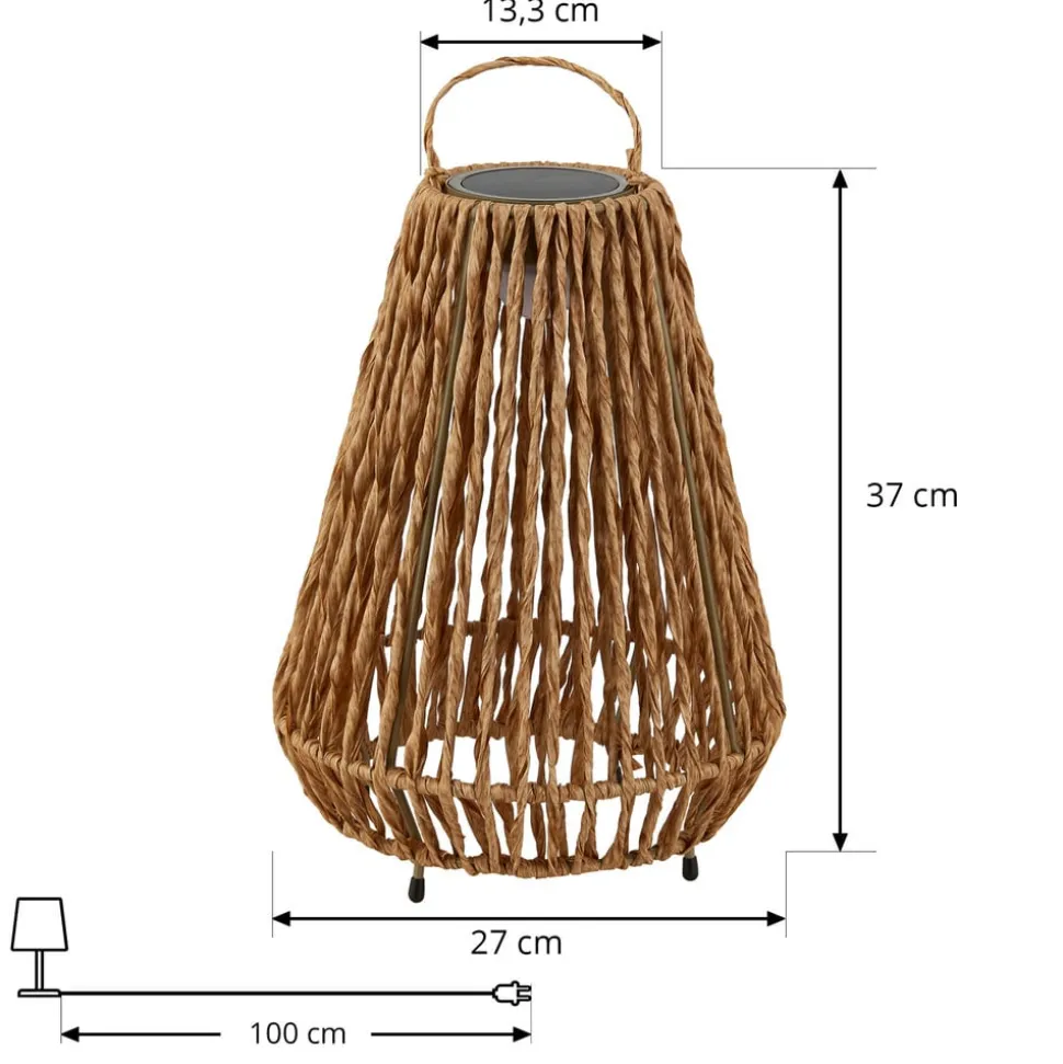 Lindby LED-solcellelampe Amaria, rattan, lys, Ø 27 cm