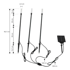 Lindby LED-solcellelampe Balian, sæt med 3, sort, aluminium, 3000K