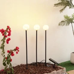 Lindby LED-solcellelampe Brindley, sæt med 3, sort, glas