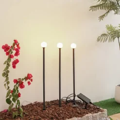Lindby LED-solcellelampe Freydis, sæt med 3, sort, 2.000 K