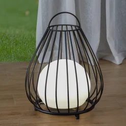 Lindby LED-solcellelampe Kelda, sort, metal, 38 cm, dæmpbar.
