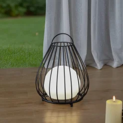 Lindby LED-solcellelampe Kelda, sort, metal, 38 cm, dæmpbar.