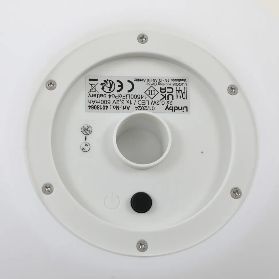 Lindby LED-solcellelampe Lago, Ø 30 cm, kugle, jordspyd, hvid