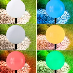 Lindby LED-solcellelampe Lago, Ø 30 cm, kugle, jordspyd, hvid