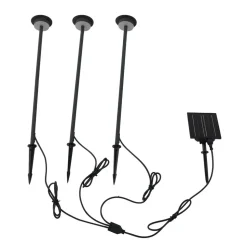Lindby LED-solcellelampe Lyris, sæt med 3, sort, aluminium, 3.000K
