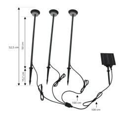 Lindby LED-solcellelampe Lyris, sæt med 3, sort, aluminium, 3.000K