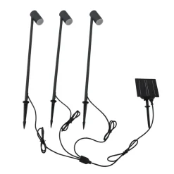 Lindby LED-solcellelampe Myric, sæt med 3, sort, aluminium, 3.000K