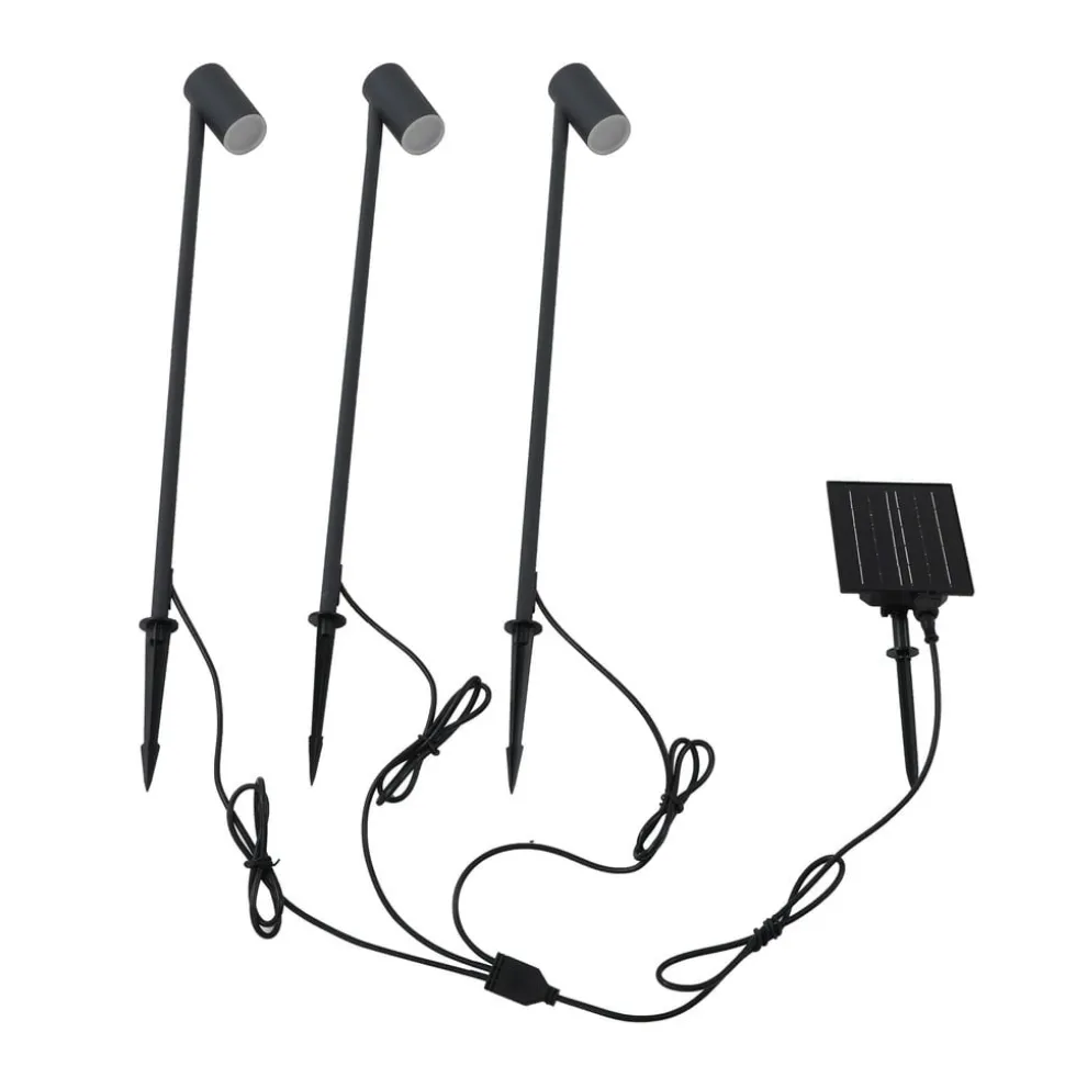 Lindby LED-solcellelampe Myric, sæt med 3, sort, aluminium, 3.000K