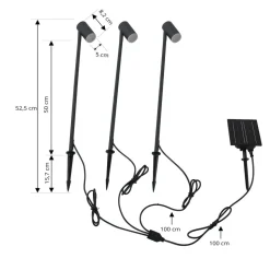 Lindby LED-solcellelampe Myric, sæt med 3, sort, aluminium, 3.000K
