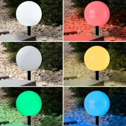 Lindby LED-solcellelamper Lago, RGBW, sæt med 3, kugler, jordspyd