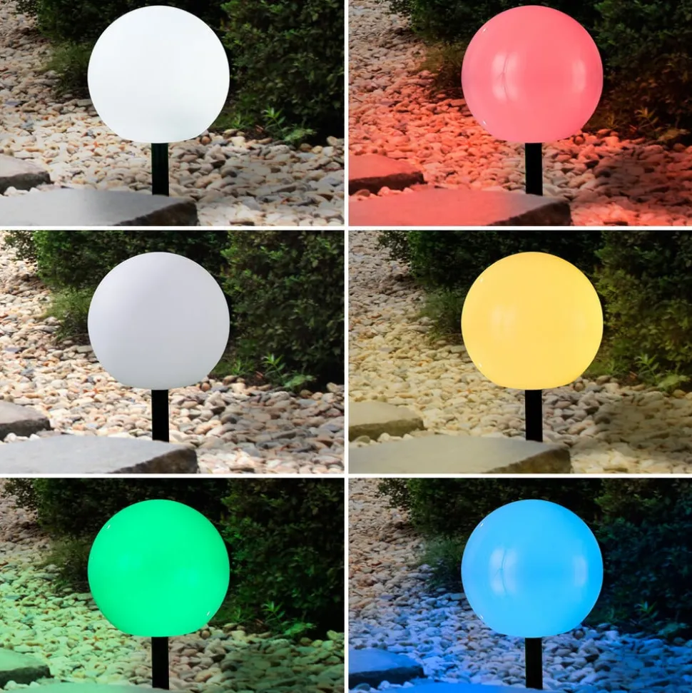 Lindby LED-solcellelamper Lago, RGBW, sæt med 3, kugler, jordspyd