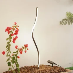 Lindby LED-solcellelampe Sabriel, buet, sort, aluminium, 3000K