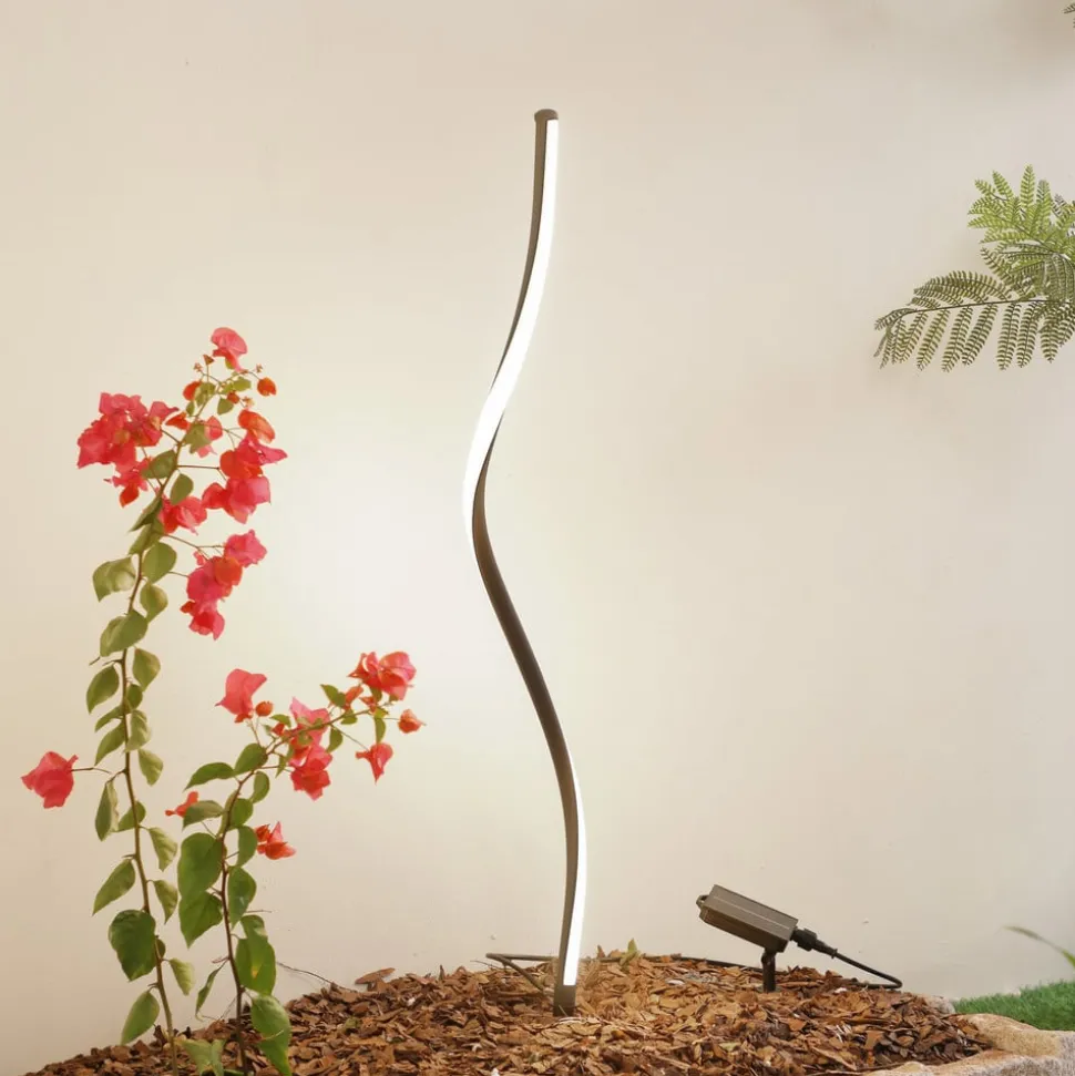 Lindby LED-solcellelampe Sabriel, buet, sort, aluminium, 3000K