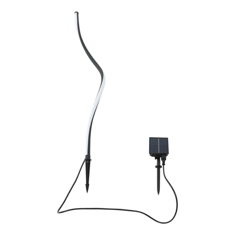 Lindby LED-solcellelampe Sabriel, buet, sort, aluminium, 3000K
