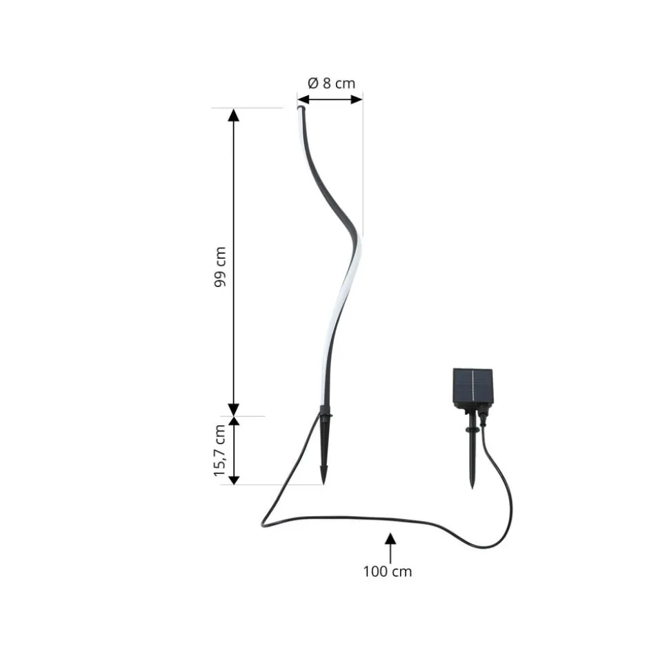 Lindby LED-solcellelampe Sabriel, buet, sort, aluminium, 3000K