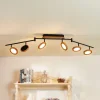 Lindby LED-spotlight Manel, træ, 152 cm lang, 6 lyskilder