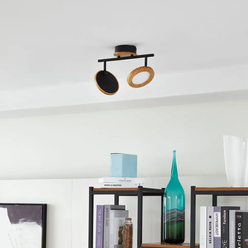 Lindby LED-spotlight Manel, træ, 37 cm lang, 2 lyskilder