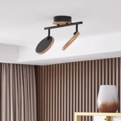 Lindby LED-spotlight Manel, træ, 37 cm lang, 2 lyskilder