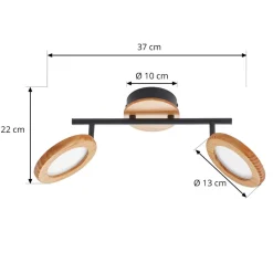 Lindby LED-spotlight Manel, træ, 37 cm lang, 2 lyskilder
