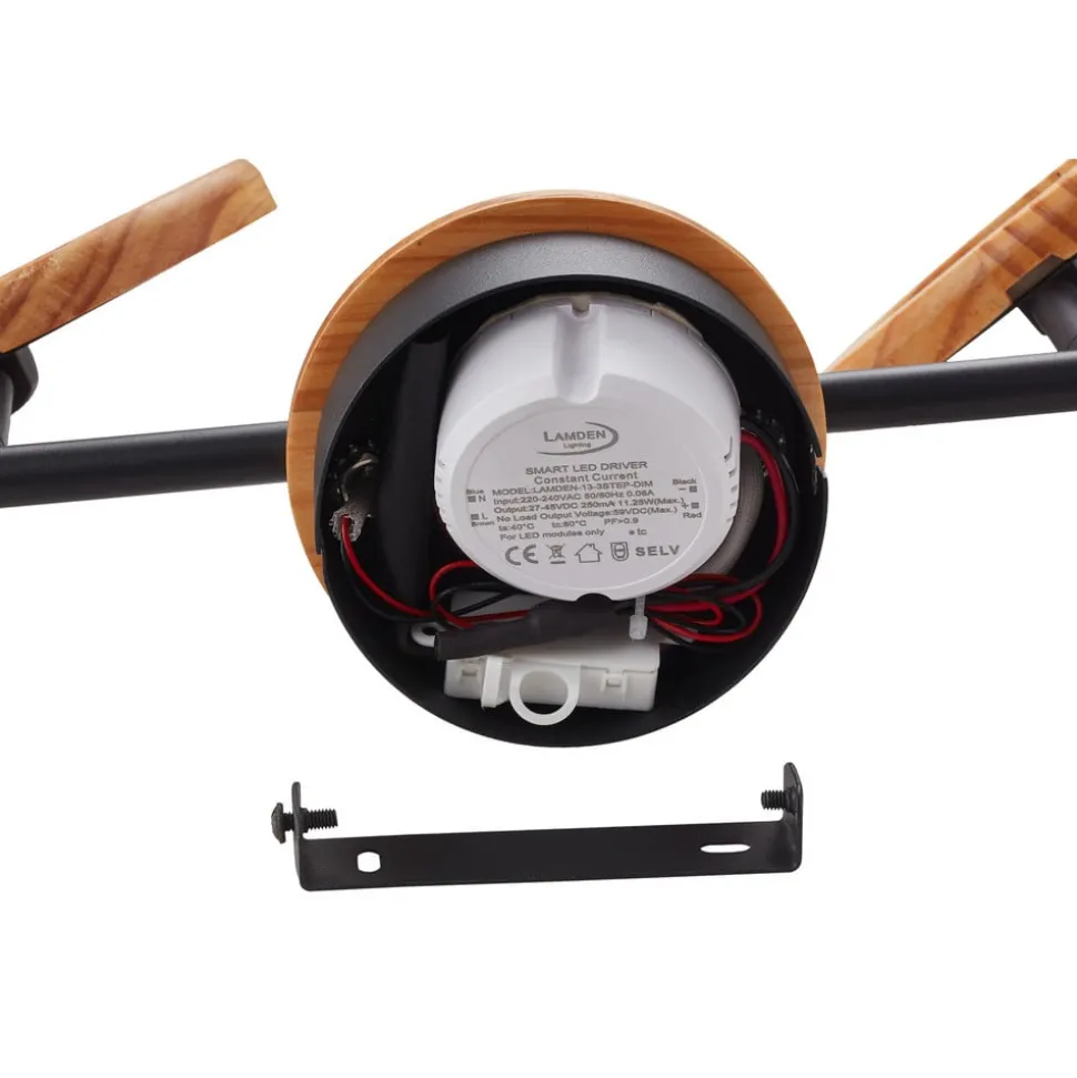 Lindby LED-spotlight Manel, træ, 37 cm lang, 2 lyskilder