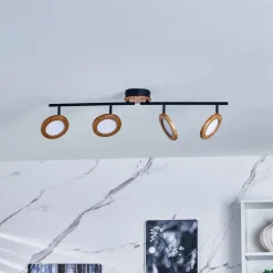Lindby LED-spotlight Manel, træ, 84 cm lang, 4 lyskilder