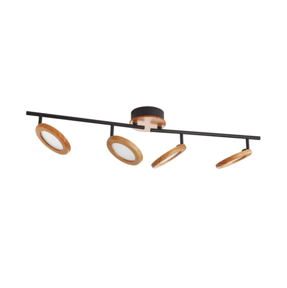 Lindby LED-spotlight Manel, træ, 84 cm lang, 4 lyskilder