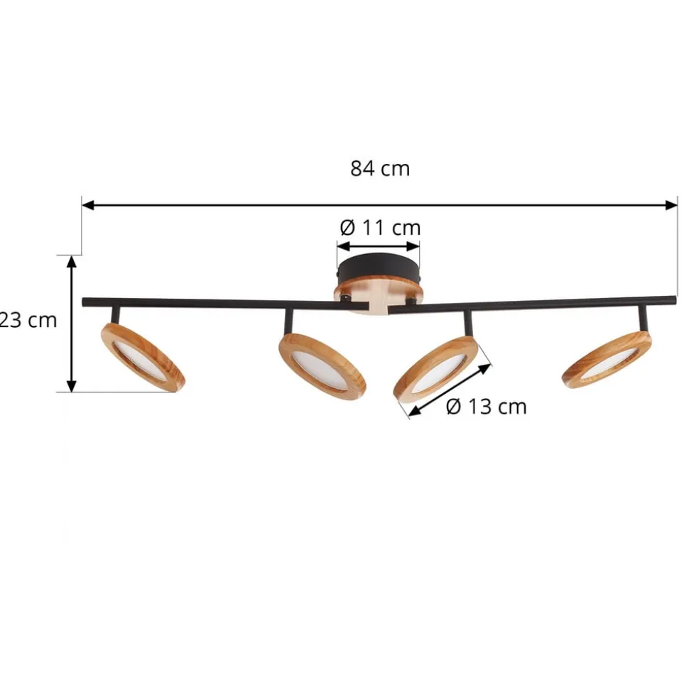 Lindby LED-spotlight Manel, træ, 84 cm lang, 4 lyskilder