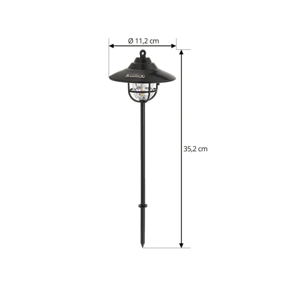 Lindby LED-udendørslampe Ketil, sort, jordspyd, batteri