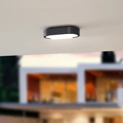 Lindby LED udendørs loftlampe Niniel, sort, 24 x 14 cm