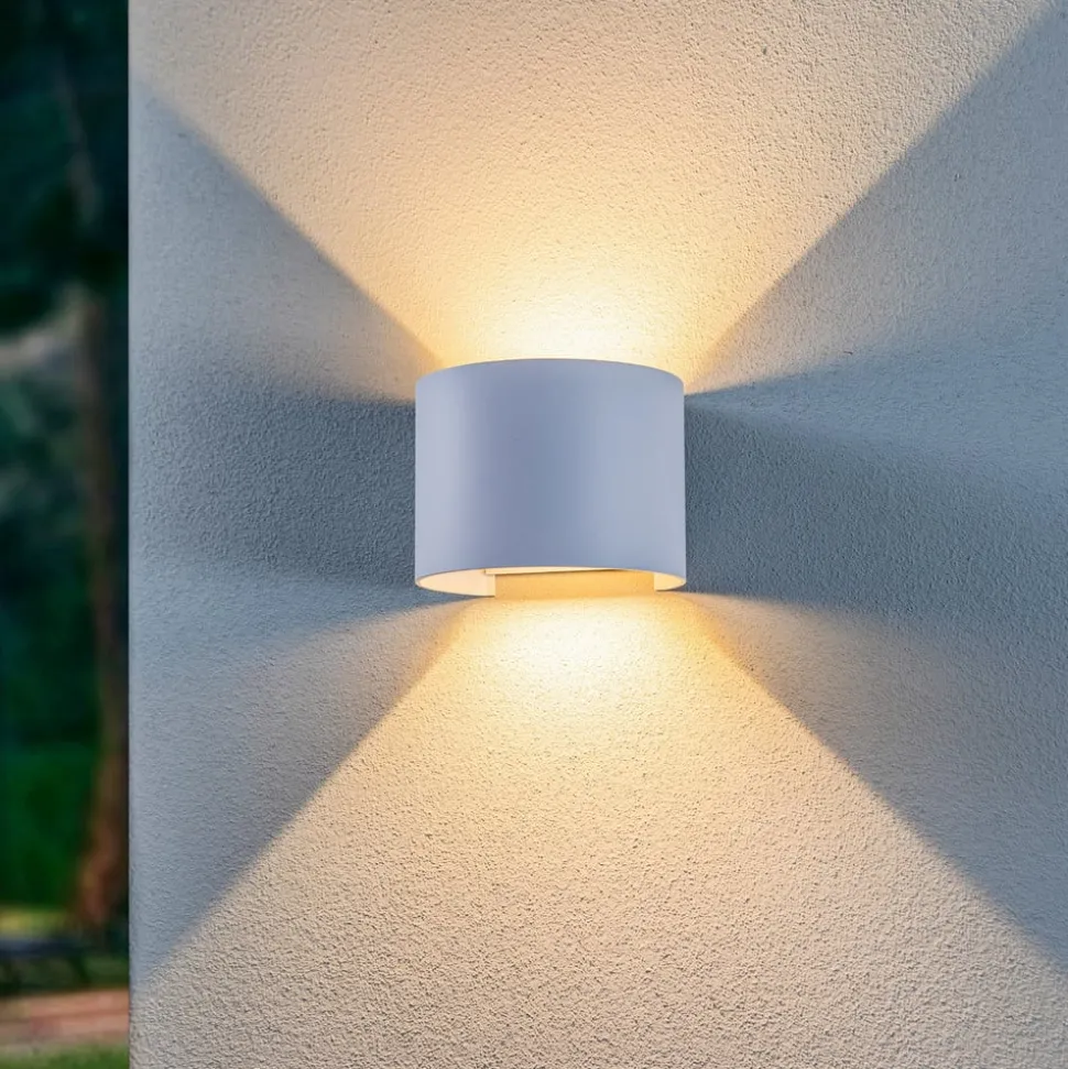 Lindby LED udendørs væglampe Nivar, rund, hvid, metal, IP54
