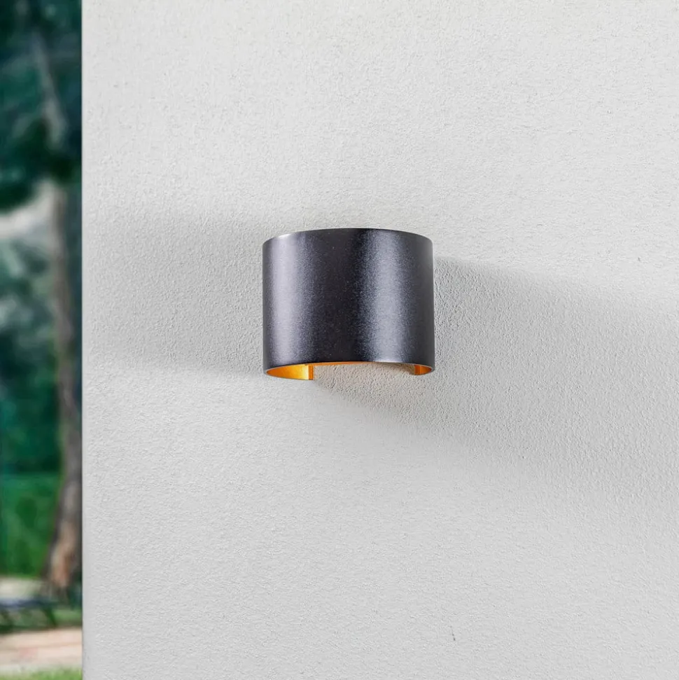 Lindby LED udendørs væglampe Nivar, rund, sort/guld, IP54