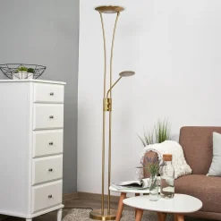 Lindby LED-uplight Eda, højde 180 cm, messing, dæmpbar