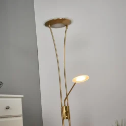 Lindby LED-uplight Eda, højde 180 cm, messing, dæmpbar