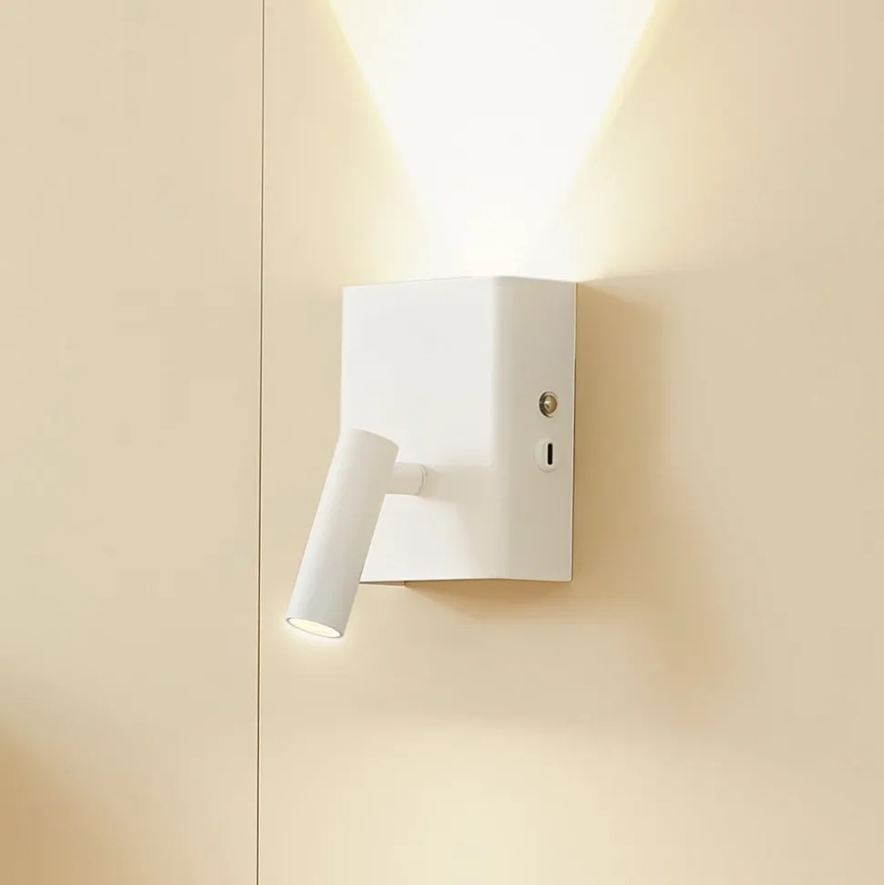 Lindby LED-væglampe Agit, hvid, metal, touchdæmper
