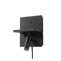 Lindby LED-væglampe Auden, sort, stik, ladestation