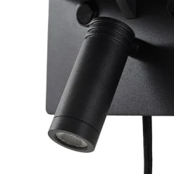 Lindby LED-væglampe Auden, sort, stik, ladestation