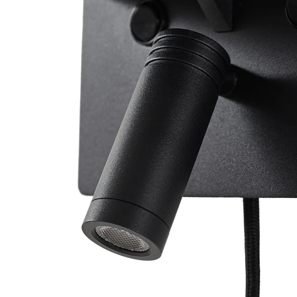 Lindby LED-væglampe Auden, sort, stik, ladestation