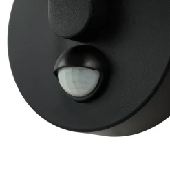 Lindby LED-væglampe Capelo, sort, metal, sensor, Ø20cm