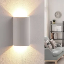 Lindby LED-væglampe Jenke, højde 16 cm, hvid, gips