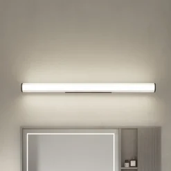 Lindby LED-væglampe Kirka, sort, metal, IP44, 90 cm, CCT