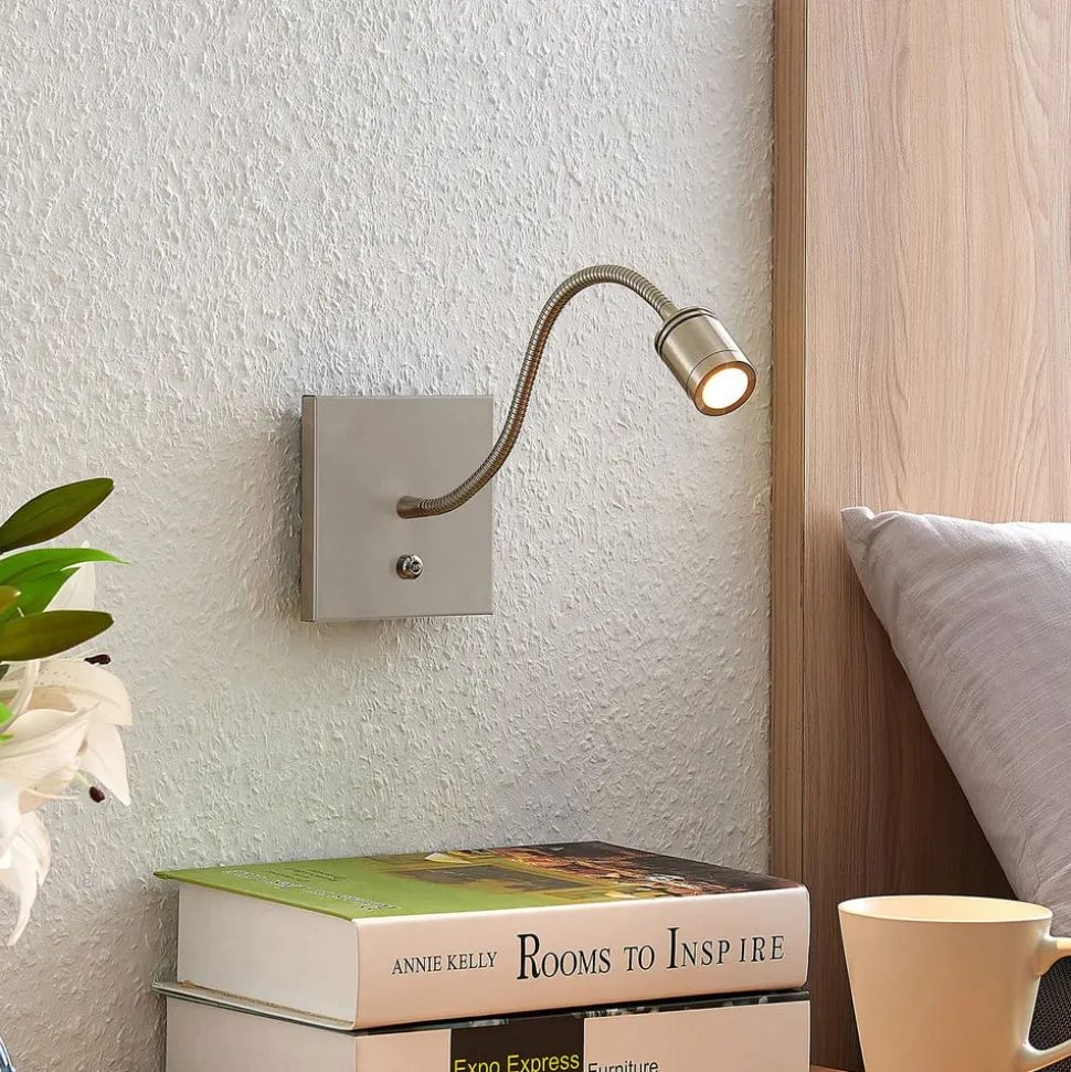 Lindby LED-væglampe Legera, 11 cm, nikkelfarvet, fleksibel arm