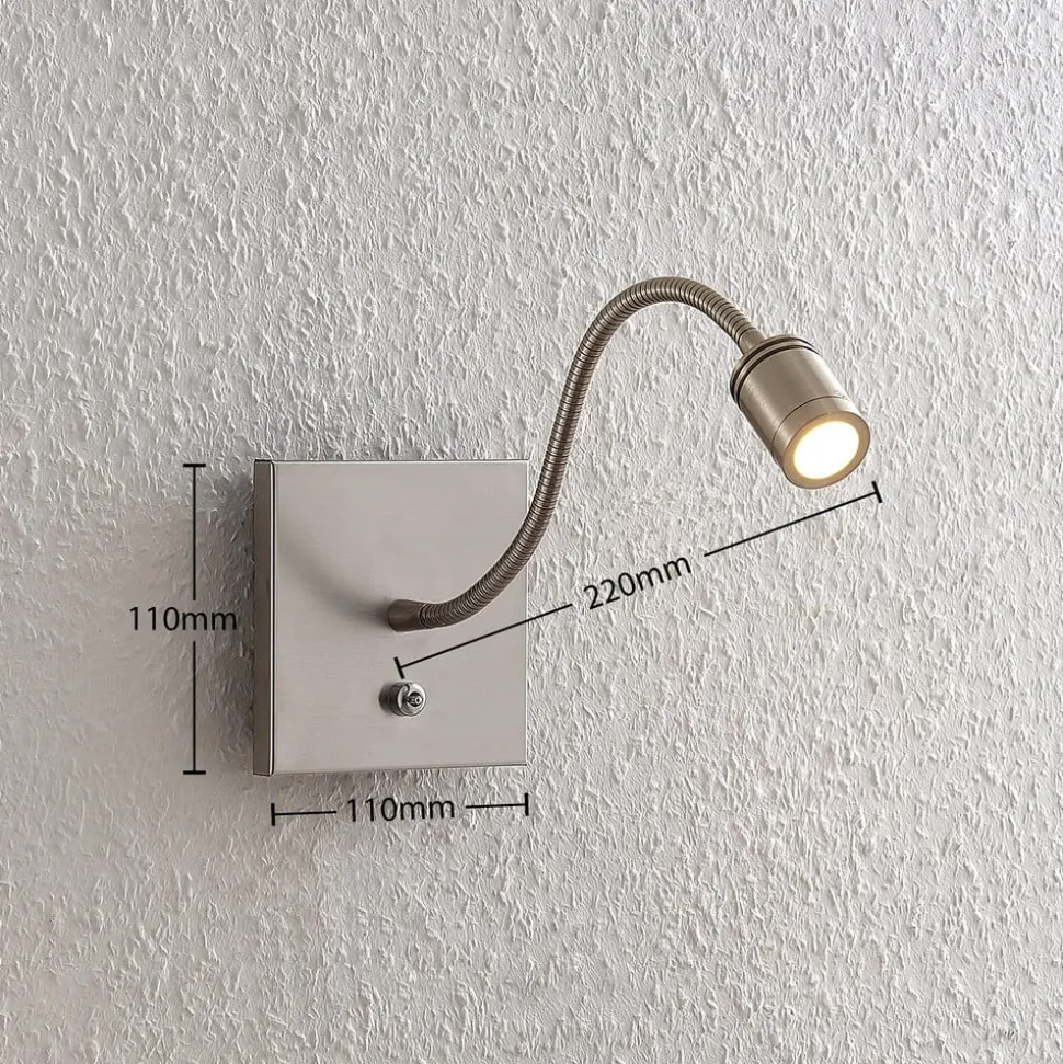 Lindby LED-væglampe Legera, 11 cm, nikkelfarvet, fleksibel arm