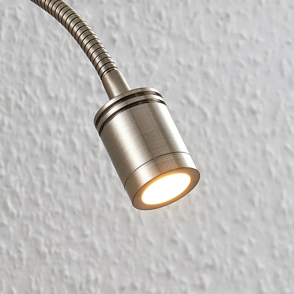 Lindby LED-væglampe Legera, 11 cm, nikkelfarvet, fleksibel arm