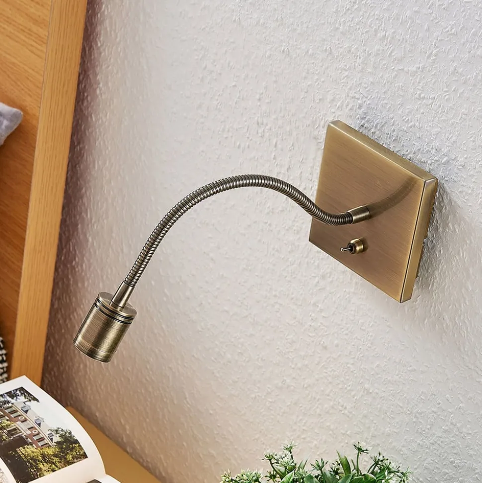 Lindby LED-væglampe Mayar, messing, metal, læselampe, 11cm