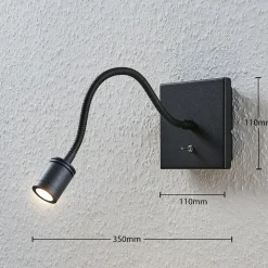 Lindby LED-væglampe Mayar, sort, metal, læselampe, 11cm