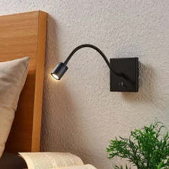 Lindby LED-væglampe Mayar, 2 stk, sort, læselampe, 11 cm
