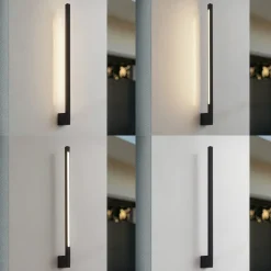Lindby LED-væglampe Neano, 80 cm, sort, metal, IP54