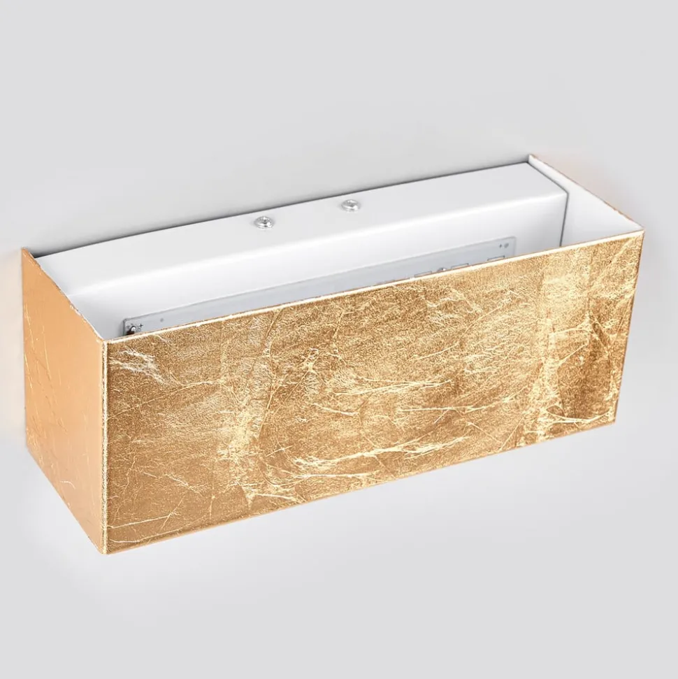 Lindby LED-væglampe Quentin, 23 cm bred, guldfarvet, metal