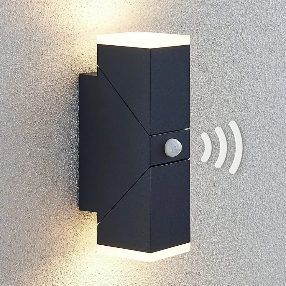 Lindby LED-væglampe Sally, 22 cm, antracit, IP54, sensor